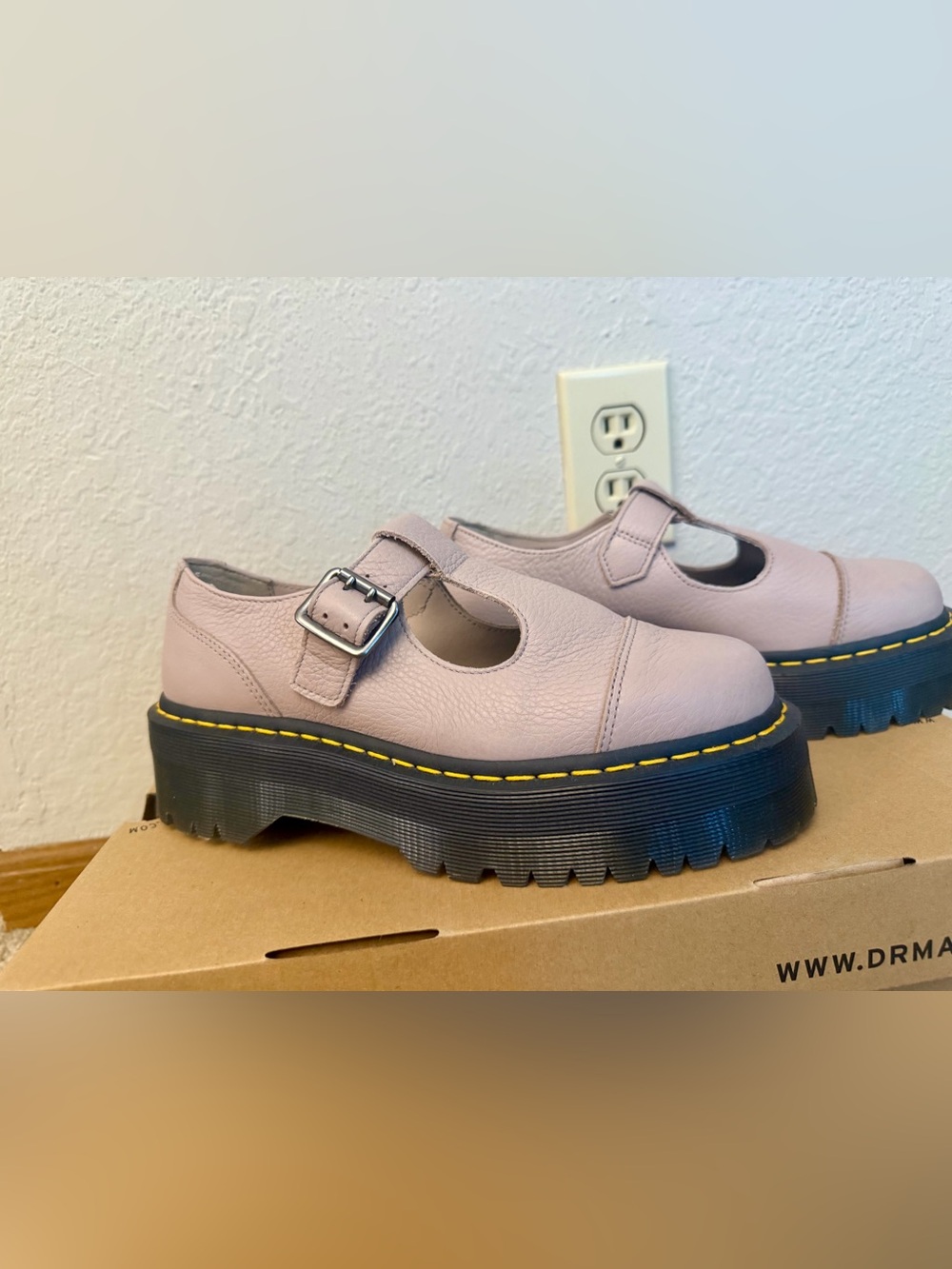 Dr. Martens | Bethan Pisa Leather Platform Mary Jane Shoes in Vintage Taupe - Picture 4 of 14